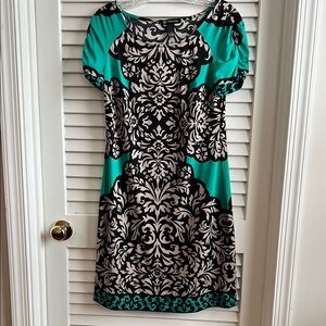 INC International Concepts Black and Teal Knee Length Dress. Size S.